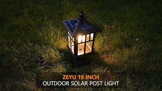 zeyu 19 Inch Solar Post Light with Pier Mount, Modern Large